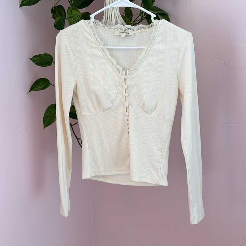 SIMPLE RETRO - Cream long sleeve top